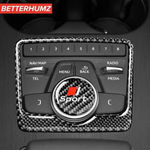 BETTERHUMZ Carbon Fiber Interior Trim Car Multimedia Buttons Cover Decals Panel Sticker For Audi A4 A5 2017-2022 Car Accessories