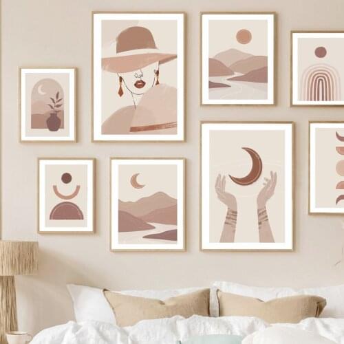 Boho Abstract Woman Beige Landscape Wall Art Print Feminist Canvas Painting Nordic Poster Wall Pictures For Living Room Decor