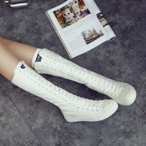 Side zipper lace up cloth boots single 41-43 large womens shoes high top high tube long tube dance shoes chaussures casual