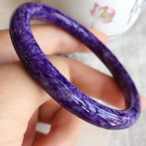 Natural Purple Charoite Round Beads Bracelet Bangle From Russia Inner Diamater 61.4mm Fashion Stone For Women Men AAAAA