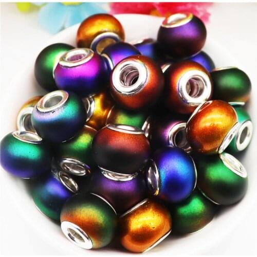 10Pcs 16mm Electroplate Glass European Beads Large Hole Beads Rondelle Bead with Silver Color Core for Jewelry Necklace Bracelet