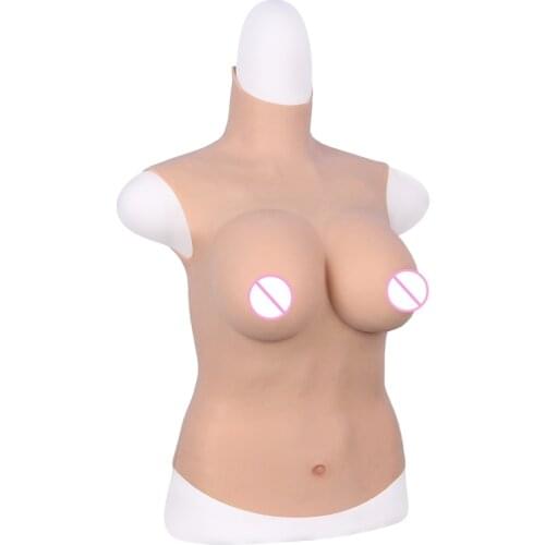 C CUP Half Bodysuit High Collar Neck Fake Artificial Boobs Realistic Silicone Breast Forms Crossdresser Shemale Drag Queen 4G