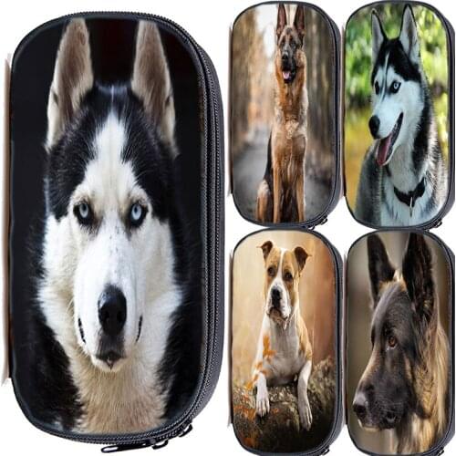 German Shepherd Pencil Case Boys Boston Terrier Stationery Bag Bulldog School Box Kawaii Husky dog Pen Bag Girls Cosmetic Case