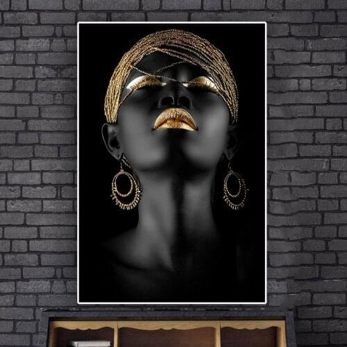 Black Gold African Woman Oil Paintings on Canvas Nude Wall Art Posters and Prints Scandinavian Cuadros for Living Room Decor