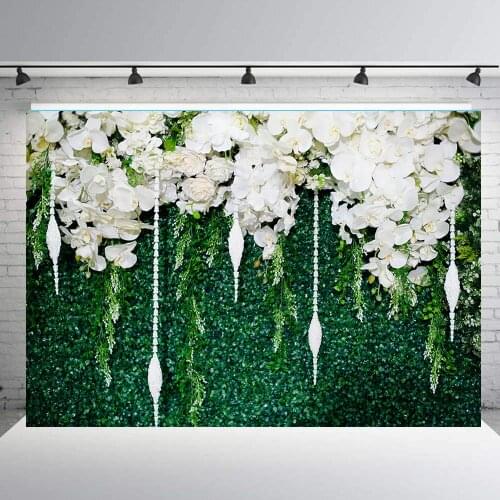 BEIPOTO White Flower Backdrop green leaves wall wedding bridal baby shower photography background dessert table party decor B181