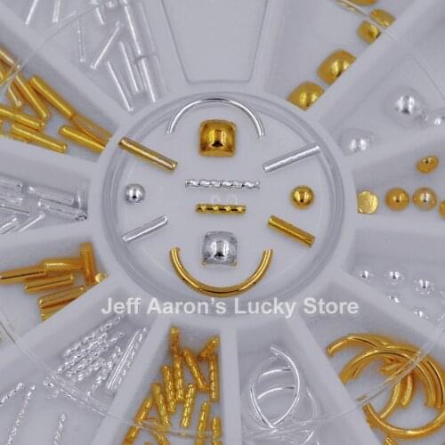 Mix gold silver metal 3D nail art diy decorations bullion studs hot wheel nails accessoires strips line nail supplies tool