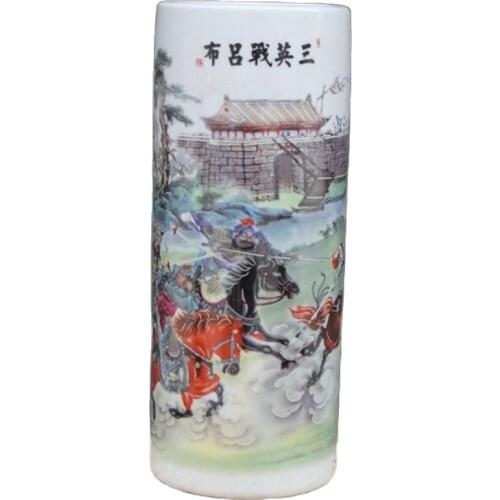 Chinese old porcelain Coloured drawing san ying zhan lvbu Painting Pen container