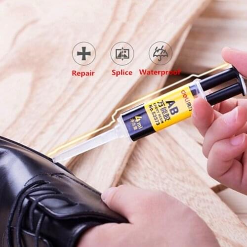 Deli 4ml Quality 2 Minutes Curing Super Liquid AB Glue For Office Home Supply Glass Metal Rubber Waterproof Strong Adhesive Glue