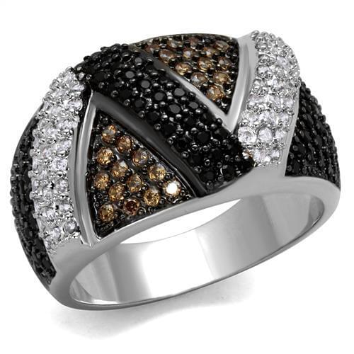 Rhodium + Ruthenium Brass Ring with AAA Grade CZ in Multi Color