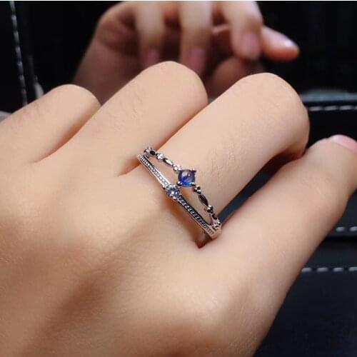 Natural blue sapphire gem Ring Natural gemstone ring 925 sterling silver trendy Elegant fine round women gift party Jewelry