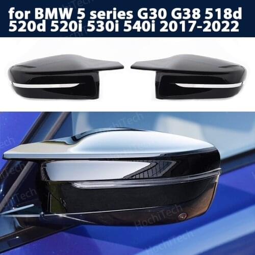 Bright Black Side Wing Rearview Mirror cover caps For BMW 5 series G30 G38 518d 520d 520i 530i 540i 2017-2022 M4 style LHD RHD