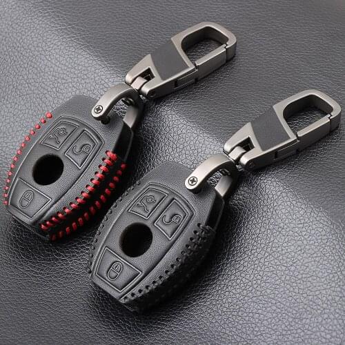 Leather car key case cover Key case protective shell holder for Mercedes benz A B R G Class GLK GLA w204 W251 W463 W176 W205