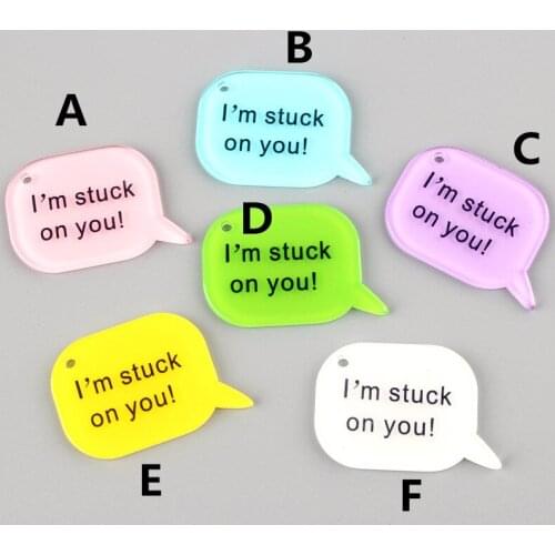 Colorful Flatback Planar Acrylic Resin Charms English Letters I am Stuck On You Printing DIY Jewelry FIndings 10pcs 38*26mm