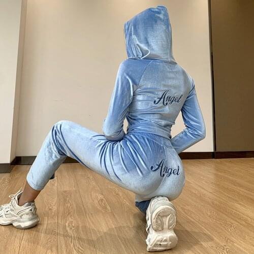 Letter Print Hooded Jackets Velvet Zipper Sweatshirt And Loose Pants Fat Sister Sportswear Tracksuits Women Casual Autumn Sets