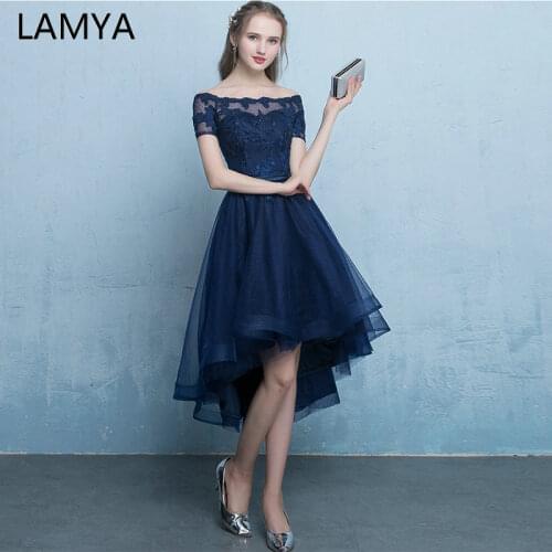 Lamya Sexy High Low Elegant Evening Party Dresses Princess vestido de festa Lace Plus Size Short Front Long Back Fromal Gown