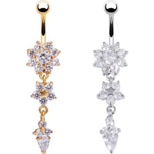 Fashion Women Dangle flowers Peice Anti Allergy Simple Lounger Zircon Steel Earrings Ear Nail Belly Button Rings Navel Piercing