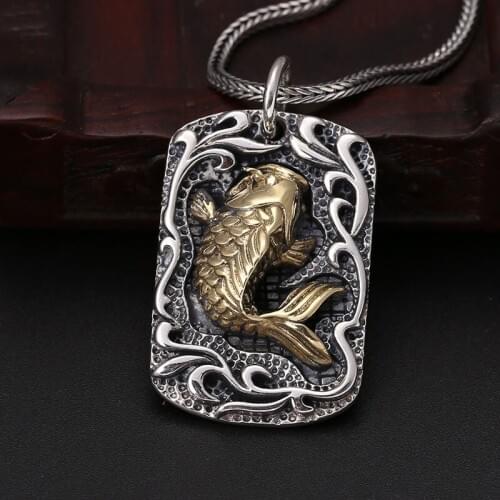 Pure 925 Sterling Silver Carp Pendant Men Thai Silver Vintage Necklace Pendant Fine Jewelry Gifts Fashion Accessories Hang Tags