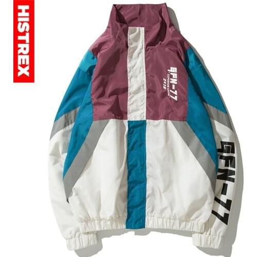 HISTREX Patchwork Stripe Retro Mens Jackets Vintage New Mens Windbreaker Bike Male Harajuku Hip Hop Jacket Men 4YAGU