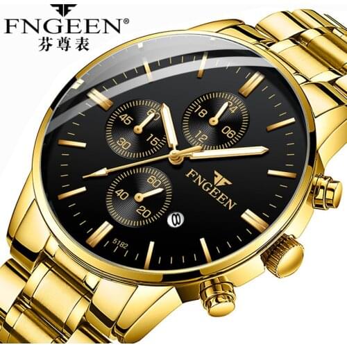 Mens Watch FNGEEN Top Luxury Waterproof Strap Calendar Men Quartz Watch Steel Strap Couple Watch Clock Reloj Hombre Montre 2020
