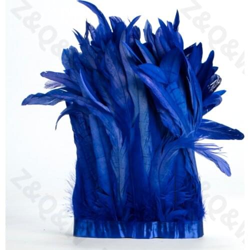 Natural 8-14 inch rooster tail dyed in sorrel blue color to make 2 meters cloth edge DIY Latin shopping festival costume skirt