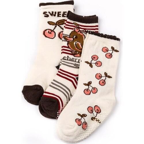 1-3 years children in tube socks cartoon cherry children socks Non-slip rubber point cotton socks for children w066