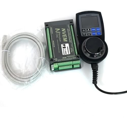 NVEM V2 CNC Controller 6 Axis Ethernet Mach3 Motion Control Card 200KHZ with 6 Axis Handwheel MPG Pendant Manual Pulse Generator