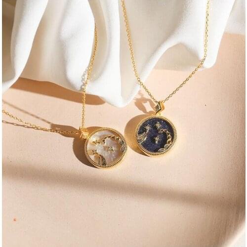 Fashion Twelve Constellation Glaze Enamel Pendant Necklace Clavicle Chain Necklaces for Women Birthday Present Choker Jewelry
