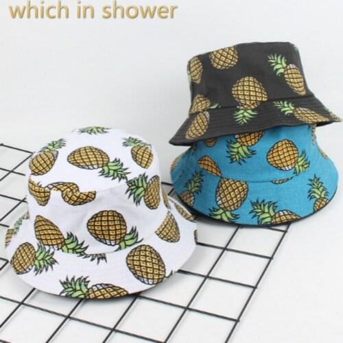 Which in shower cotton reversible bucket hat hip hop women pineapple fishing cap casual summer sun hat man panama printed gorras