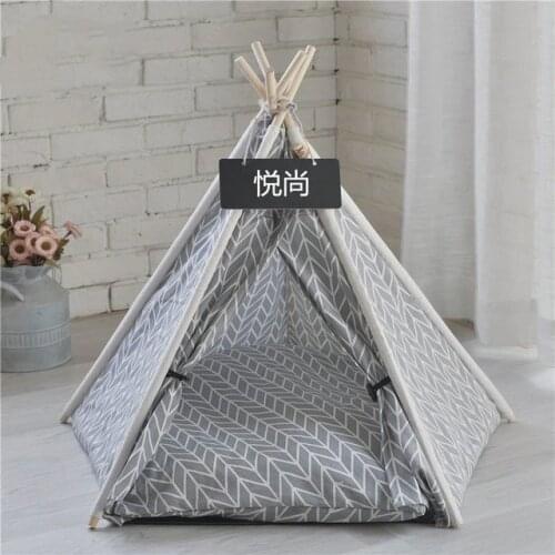 Grey Theme Line Pet Tent Portable Linen Pet Tent Dog House kitten House Dog Cat Big Puppy Travel Houses Beds Textils Cloth Mats