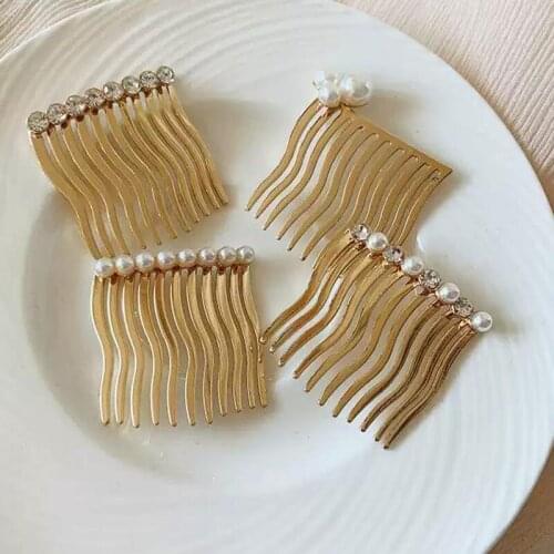 Simple Gold Plated Rhinestone Simulated-pearl Wavy Hair Clip Barrette Hairpin Women Girls Hair Styling Tool Hair Accessories