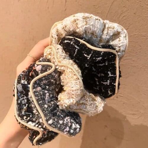 Plush Woolen Striped Thick Rubber Bands Ponytail Holder Hair Ties Ropes France knitted Women Plaid Hair Accessories Wholesale