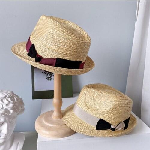 Elegant Womens Summer Hat Sun Protection Cap Female Flat Top Jazz Hat Curved Brim Wide Brim Hat Bow Straw Hat Beach Hat Sun Hat