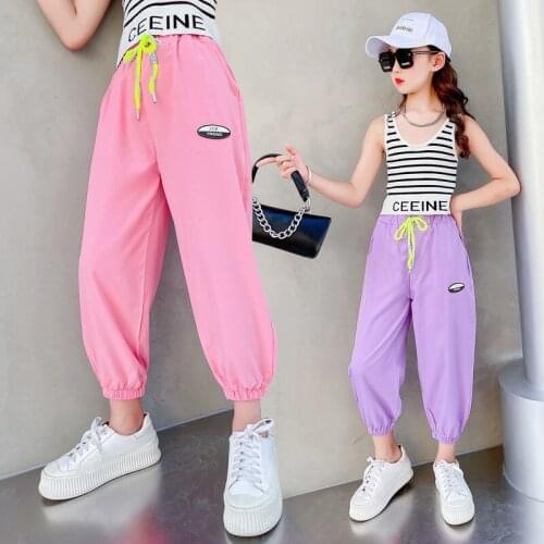 2021 Summer Ice Silk Child Pants Kid Solid Baby Girls Casual Loose Pants Children Anti-mosquito Bloomers for Girls Trousers