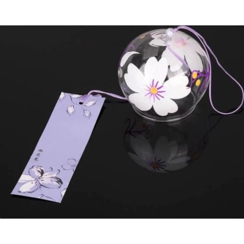 Japanese Style Glass Wind Chimes Hanging Craft Wind Bell Home Decor Sakura Cherry Blossom Pattern Kitchen Office Decor Q