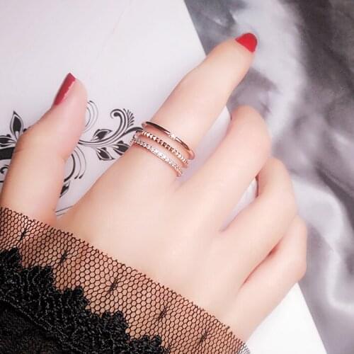 Titanium steel cubic zircon three layers of rose gold ring hot selling high Quality Crystal ring