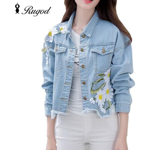 2018 New Fashion Arrival Womens Embroidery Denim Jackets Vintage Casual Long Sleeve Loose Coat Female Jean Jacket Outerwear