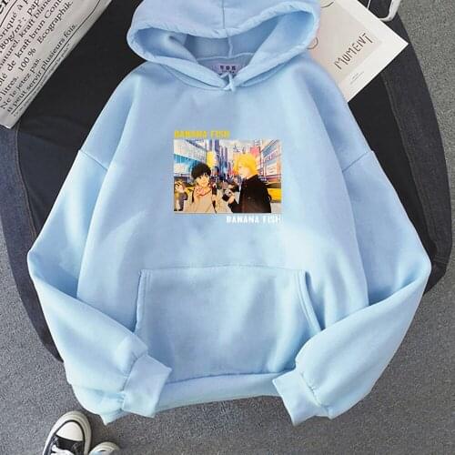 Anime Banana Fish Women Fleece Hoodies Lady Streetwear Sweatshirt Female light Blue Spring Summer Loose Hoodie Outerwear Tops