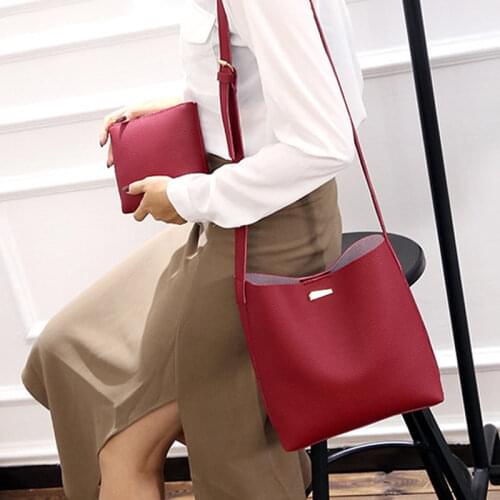 2 Pcs/Set Fashion Summer Women Shoulde Bag + Purse PU Leather Solid Color Ladies Girls Casual Messenger Bags 88 Best Sal