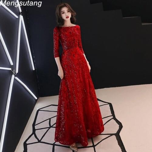 Robe De Soiree O-Neck Sequined Long reflective dress Evening Party Dress Gold Sequin Luxury Prom Dress Prom Gown Formal Dress