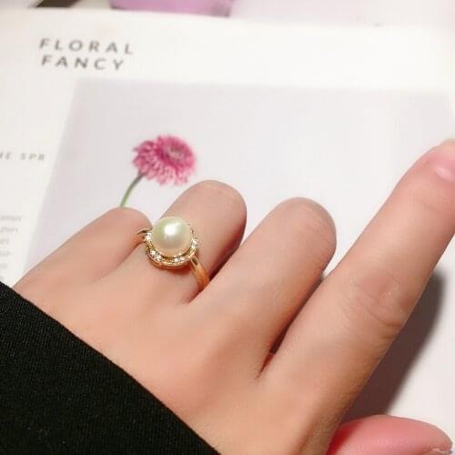 Fashion rose flower natural pearl womens rings 14k gold-plated zirconia adjustable ring engagement rings womens jewelrys gift