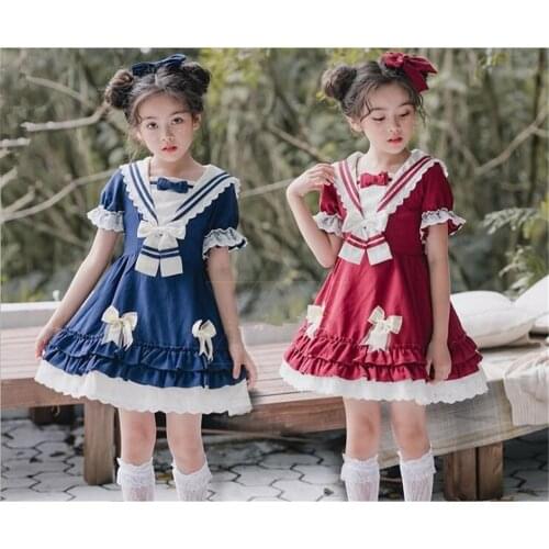 Palace Lori girl Lace Knee-length Dress Lass Sweet Christmas short Sleeve Children Lolita Dress B373