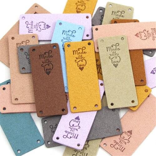 20Pcs Handmade With Love Labels Fiber Leather Tags For Clothes Sewing Crafts Hand Made Tags DIY Hats Bags Garment Accessories
