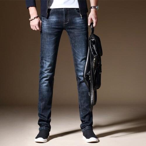 2020 Mens Stretch Jeans Fashion Business Classic Style Autumn Straight Fit Jeans Regular Casual Denim Pants Male Cowboy Trouser