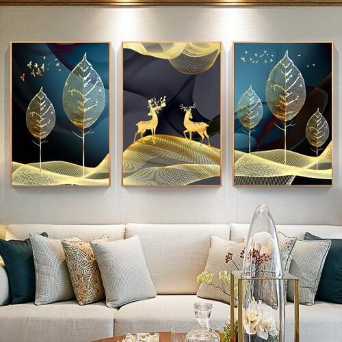 Abstract Golden Deer Canvas Paintings Wall Art Prints Poster Living Room Decor Decorative Paintings Wall Home Decor