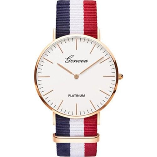 Geneva Nylon Canvas Color Strap Watch Men Women Pink White Luxury Clocks Fashion Golden Quartz Watches Orologio Donna Gift Reloj