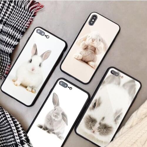 Cute Rabbits Tempered Glass Phone Case For iphone 12 11 Pro Max 5 6 7 8 PLUS X XS XR XSMax Shell