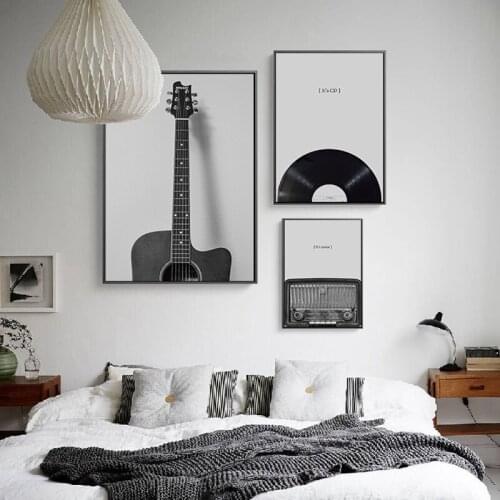 Black and White Guitar Radio CD Music Canvas Painting Wall Art Nordic Posters and Prints Wall Pictures for Living Room Decor