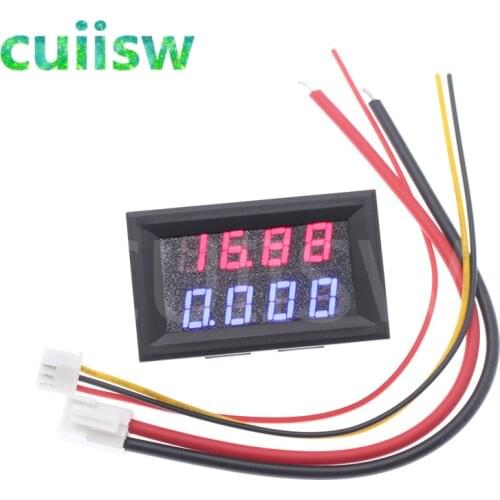 0.28 Inch Digital DC Voltmeter Ammeter 4 Bit 5 Wires DC 200V 10A Voltage Current Meter Power Supply Red Blue LED Dual Display
