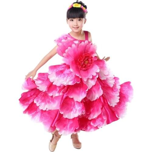 Children Flamenco Dance Costume Flamengo Petal Spanish Flamenco Dress 4 Layer 540 Degree Dropshipping
