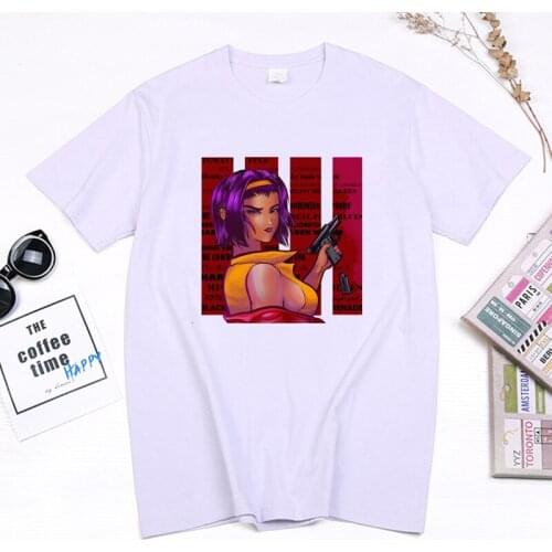 Kawaii Faye Valentine & Spike Spiegel T-shirt for Mens 90s Vintage Cowboy Bebop Japan Anime Tee Classic Reminiscence Style Tops